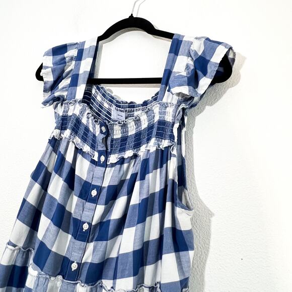 Old Navy Flutter Sleeve Tiered Maxi Dress Women's XXL Tall Blue Gingham Beach - Picture 3 of 7